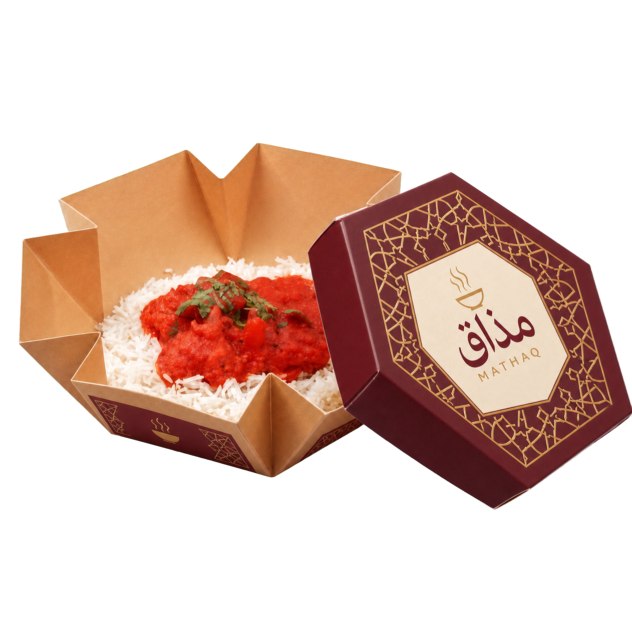 صورة بوكس رز ودجاج مطبوع حسب الطلب من طراز باك - تغليف وجبات الرز والدجاج