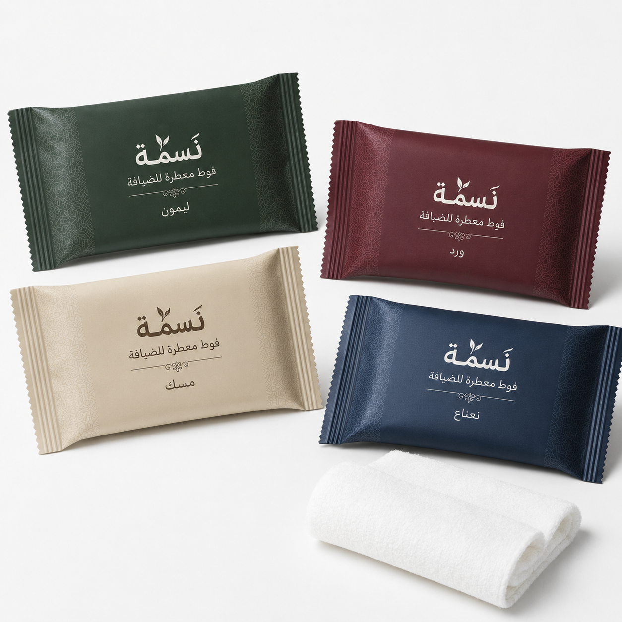 فوط معطرة مغلفة ومطبوعة حسب الطلب