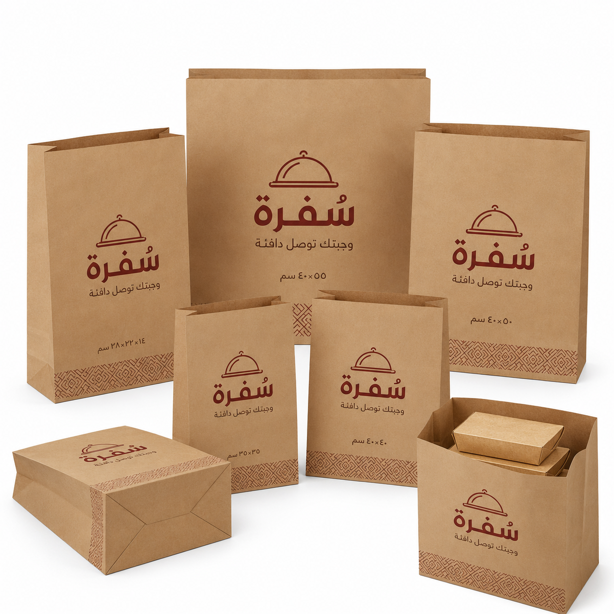 أكياس كرافت لتوصيل الوجبات بدون مقابض
