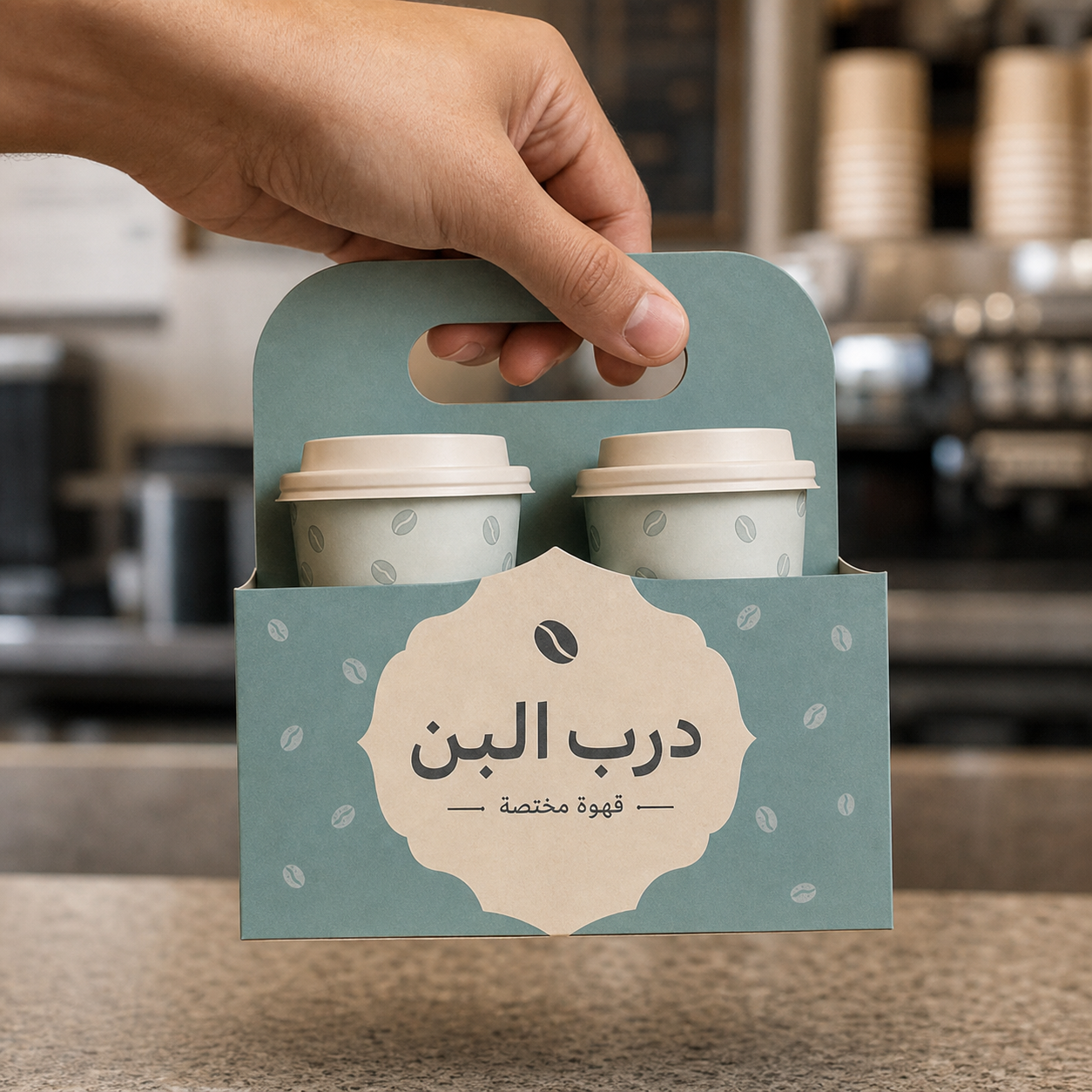 حامل أكواب كرتوني لكوبين بتصميم مقهى