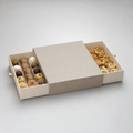 Double sliding drawer box for savoury foods and desserts