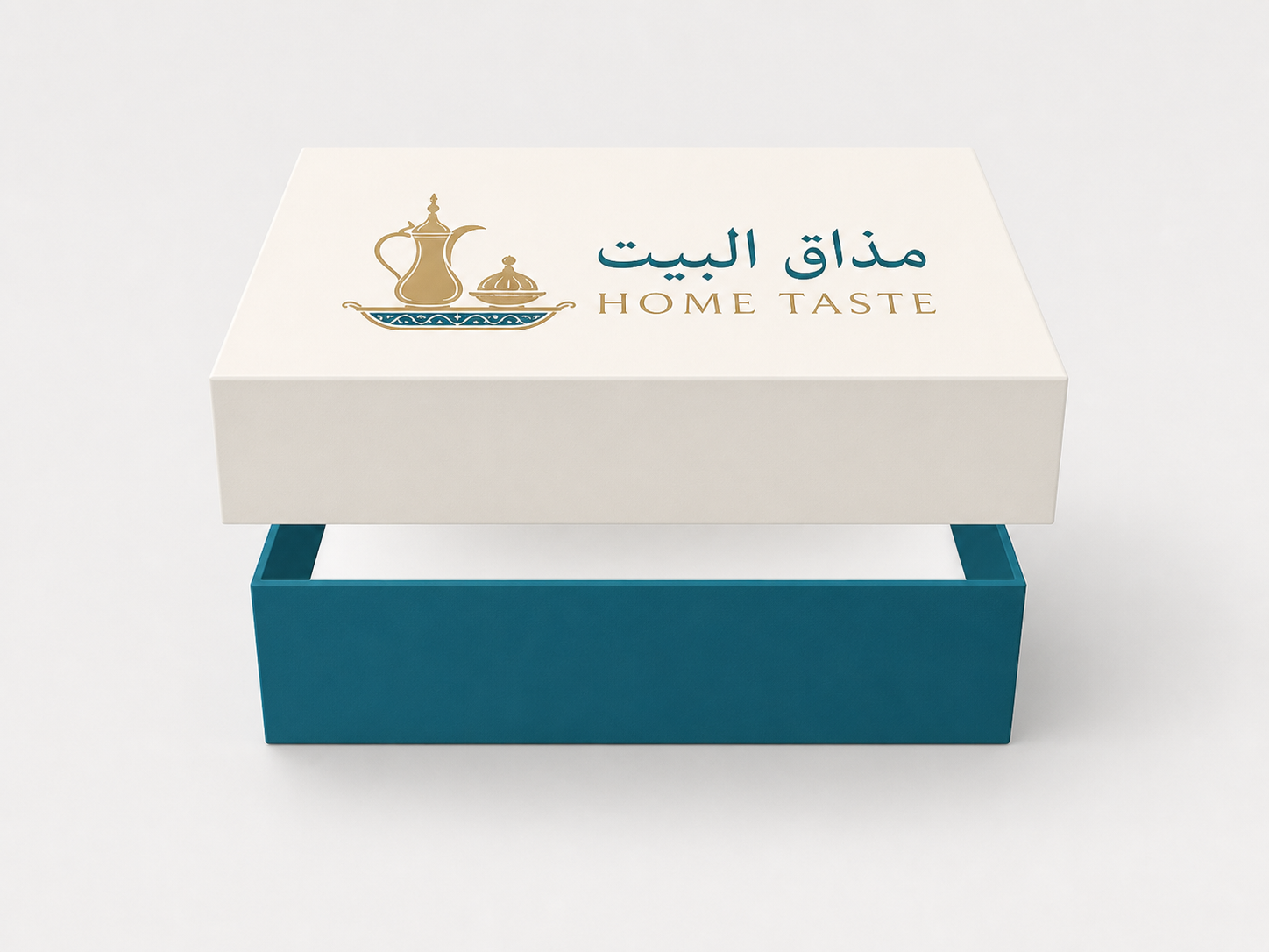 علبة مذاق البيت المستطيلة بقاعدة تركواز وغطاء عاجي