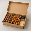 Unbranded cardboard kebab and shish tawook box with skewers and charcoal compartment