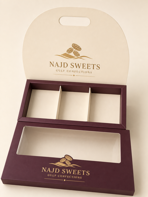 بوكس NAJD SWEETS بمقبض وثلاثة أقسام ونافذة شفافة