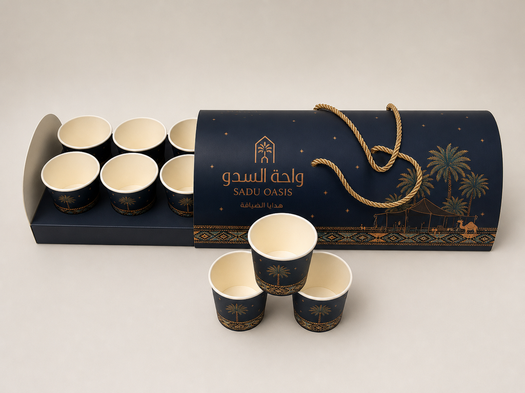 Sadu Oasis set with curved tray and paper cups